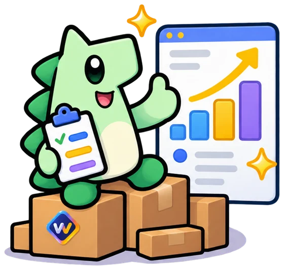 Niko with a checklist beside packed boxes and a sales chart