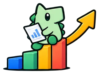Niko holding a report beside a rising bar chart